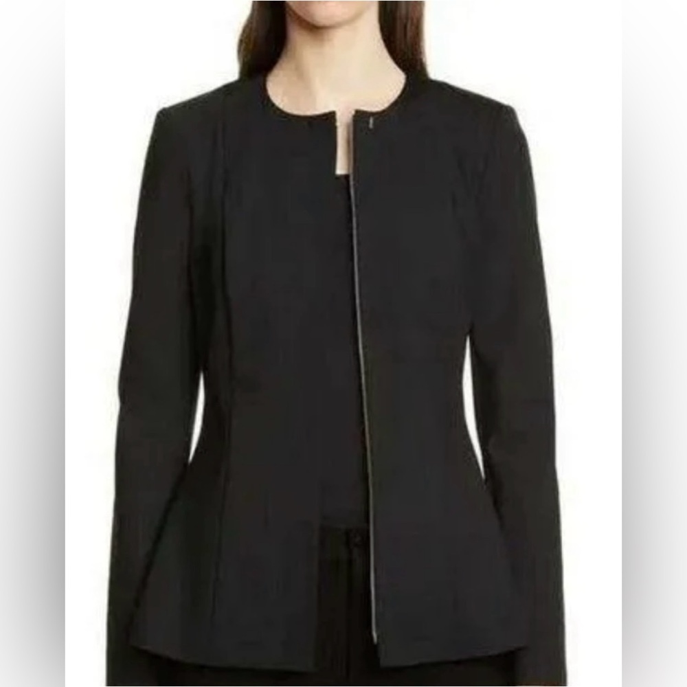 THEORY Movement Peplum zip up Jacket In Black modern stretch. Size 4